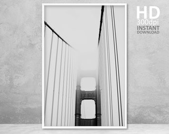 Golden Gate Bridge Print, San Francisco Print, Fog Bridge Print, Black And White Photography, Modern Print, Minimal Art, Contemporary Print