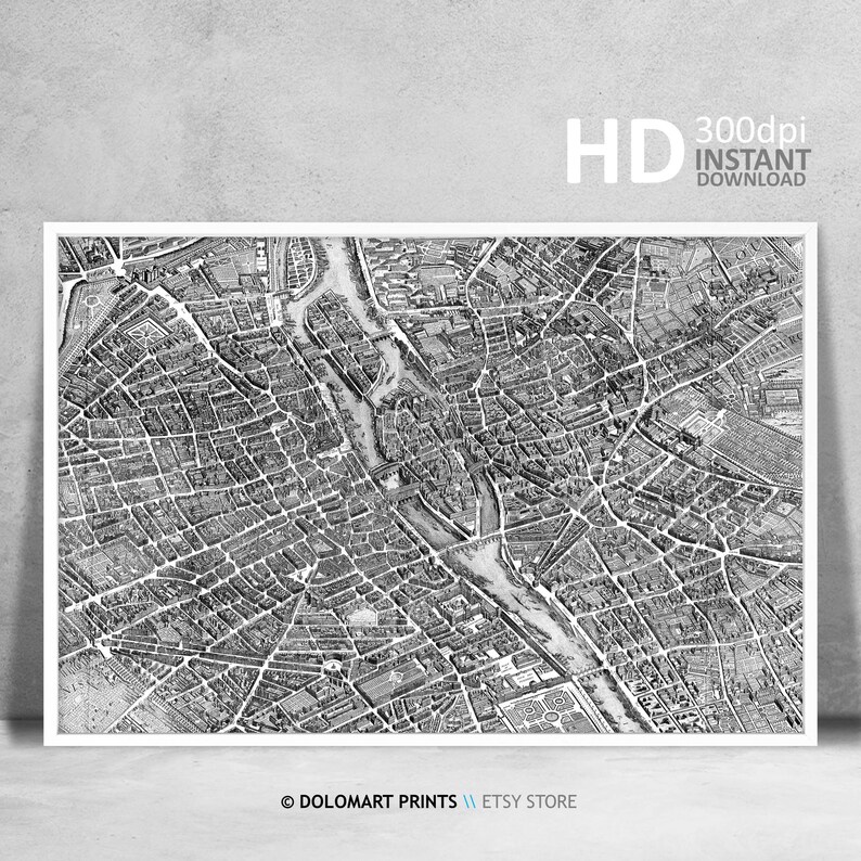 Paris Map Print Black and White Prints Paris City Vintage - Etsy