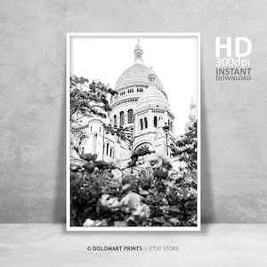 Paris Architecture Print, Black and White Photography, Eiffel Tower (Digital Download) image 1