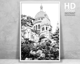 Paris Architecture Print, Black and White Photography, Eiffel Tower (Digital Download)