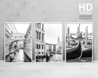 Venice Architecture Prints, Black and White Photography Set of 3 (Digital Download)