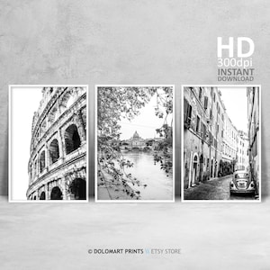 Rome Architecture Prints Gallery, Set of 3 Prints, Black and White Prints, Rome Street Photography, Rome Wall Art Set, Rome Photo Bundle
