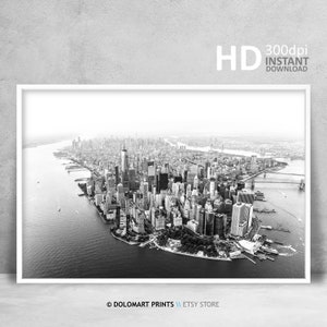 New York Black and White Print, Aerial New York Poster Photo New York City from air, Black and White New York City Poster Art, Downloadable