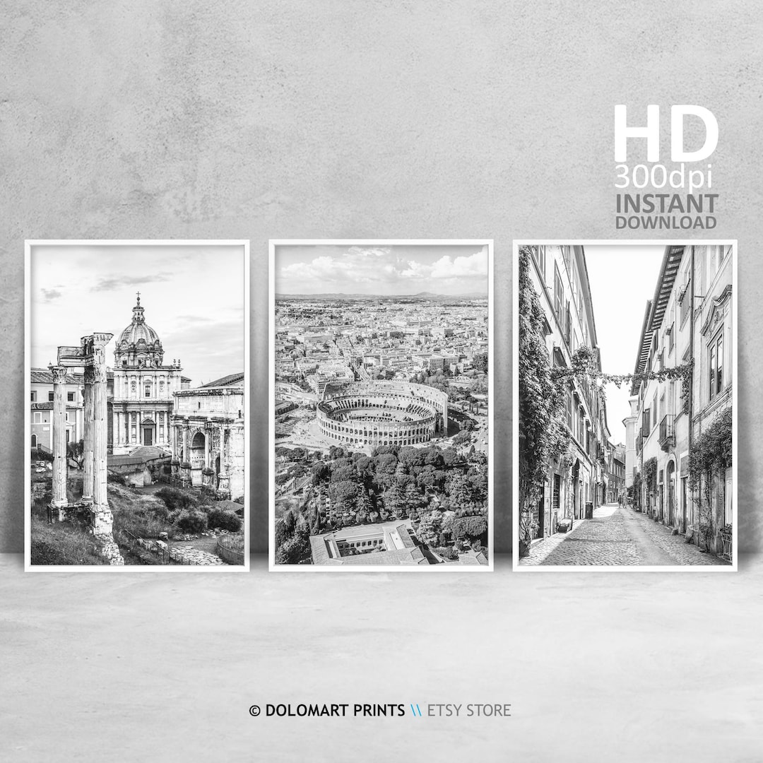 Rome Photography Print Set, Black and White Architecture (digital ...