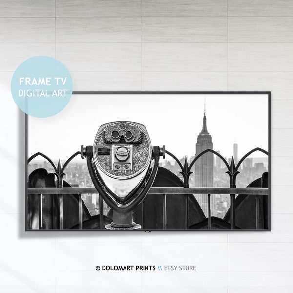 New York Manhattan Skyline Samsung Frame TV Art, Empire State Building Black and White Phot Digital Wallpaper for The Frame TV Download NYC