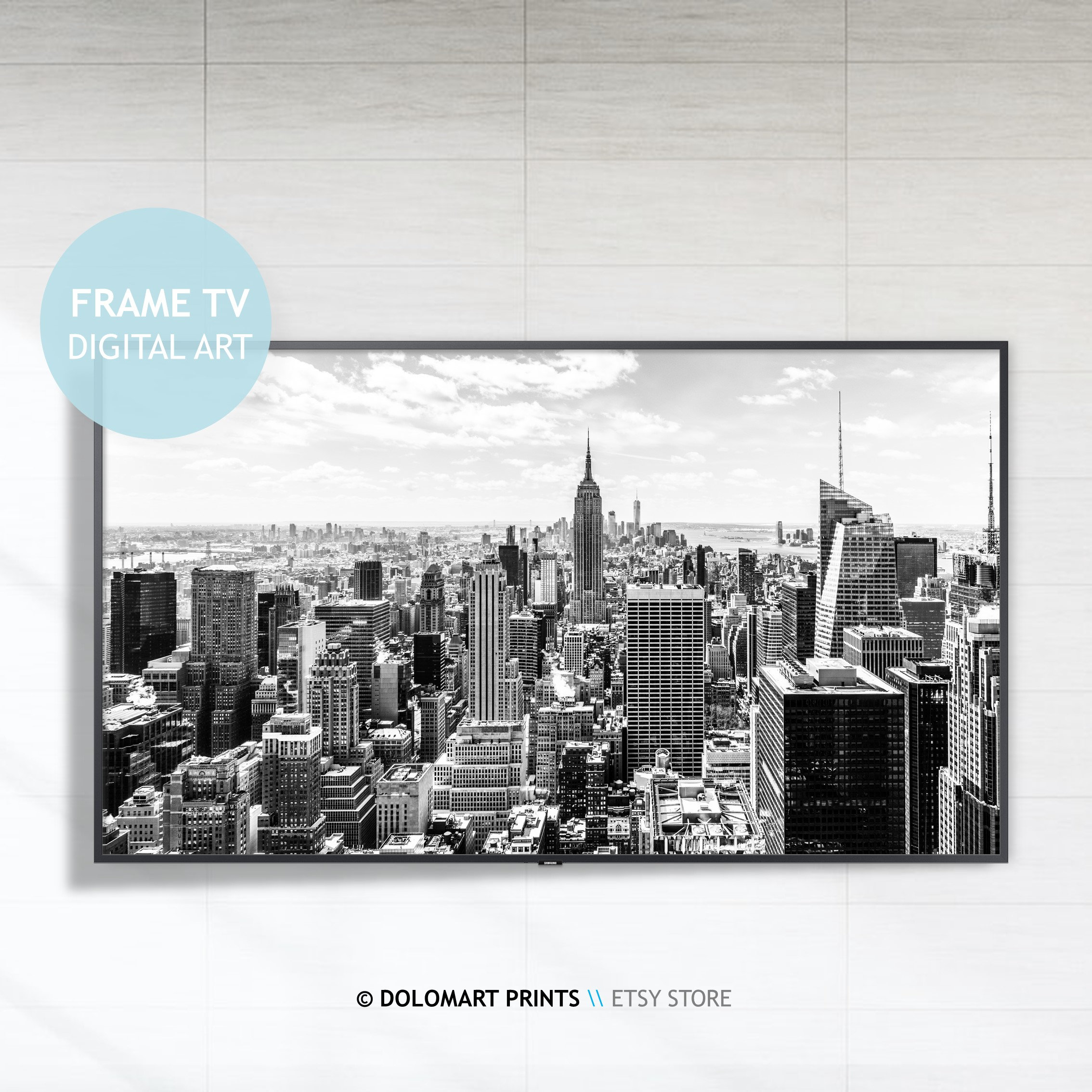 SFTA84 Samsung Frame TV Art New York Instant Download Digital Download River Reflection Manhattan Skyline
