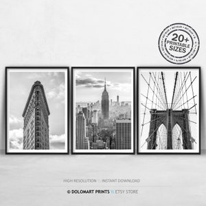 New York Prints, New York Black and White Photo Prints, Set of 3 Posters, New York Printables Set, New York Architecture Photo Gallery, Wall