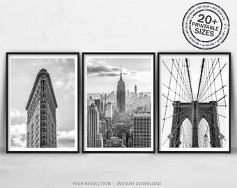 New York Black and White Photography Prints, Set of 3 (Digital Download)