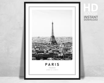 Paris Eiffel Tower Print, Black and White Photography (Digital Download)
