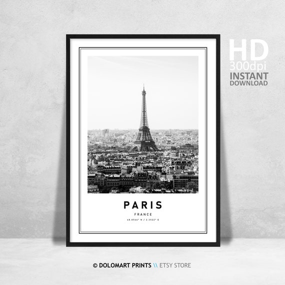 Paris Eiffel Tower Print, Black and White Photography (Digital Download)
