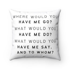 Almohada cuadrada Morning Mantra 14x14, ¿A dónde me harías ir? ¿Qué me gustaría que hiciera? ¿Qué quieres que te diga y a quién?
