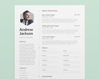 CV Elegant - CV Template with Photo - Creative Resume Template - Resume Template Instant Download - One Page Resume Template - Resume Design