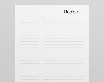 Recipe Binder Printable - Recipe Binder - Blank Recipe Book - Printable Recipe Template - Printable Recipe Pages