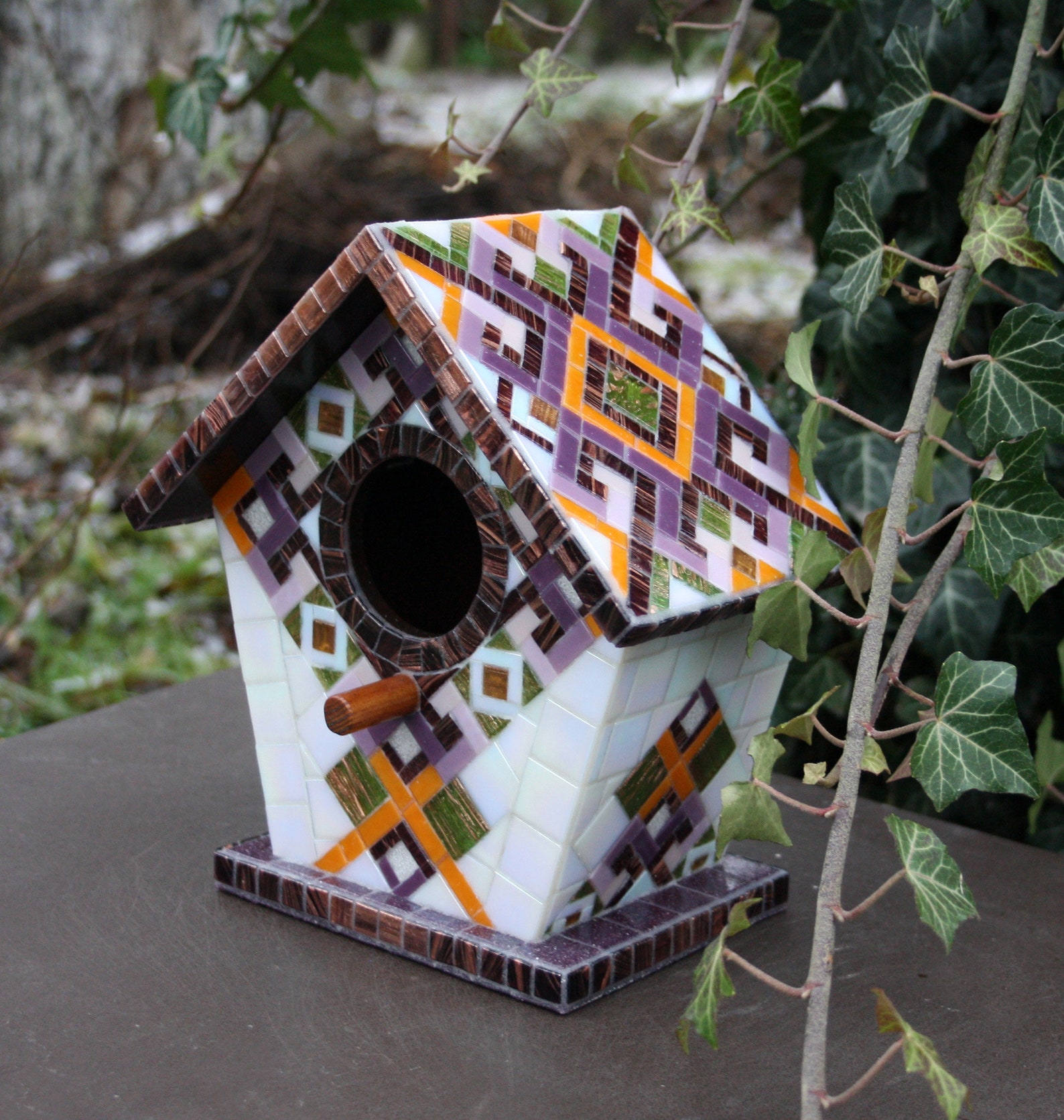 Mosaic Birdhouse Hanging Birdhouse Mosaic Garden Art Wooden Etsy