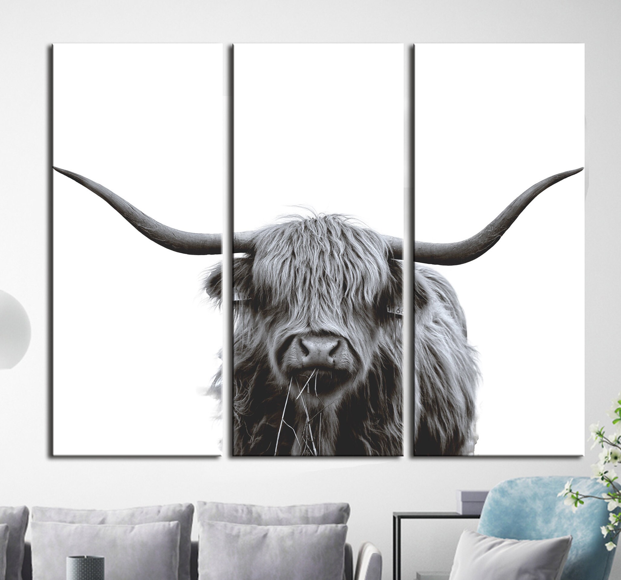 Highland Cow Print Wall Art Canvas Set Modern Minimalism | Etsy