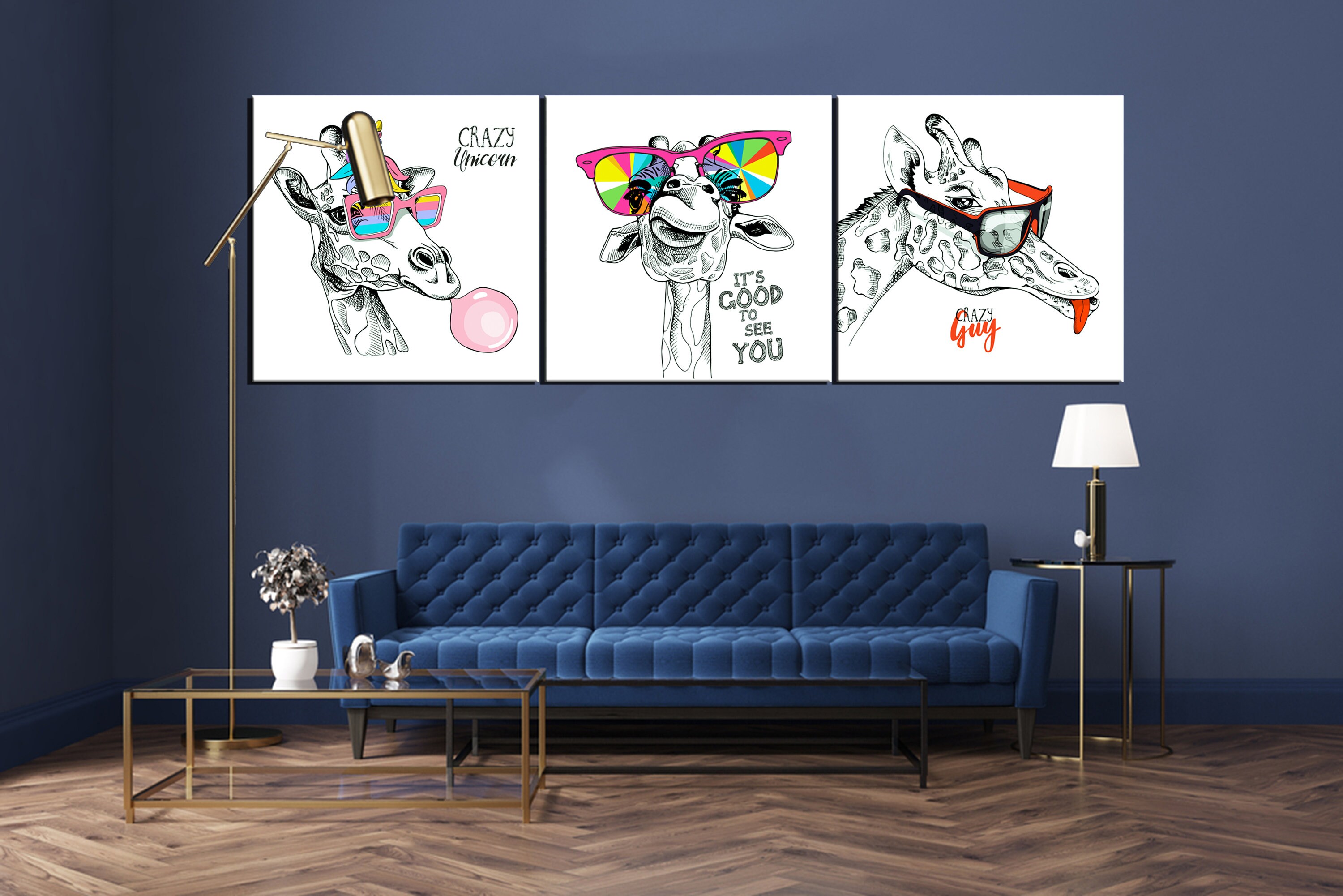 Funny Giraffe Wall Art Colorful Wall Decor Canvas Fun Kids Etsy