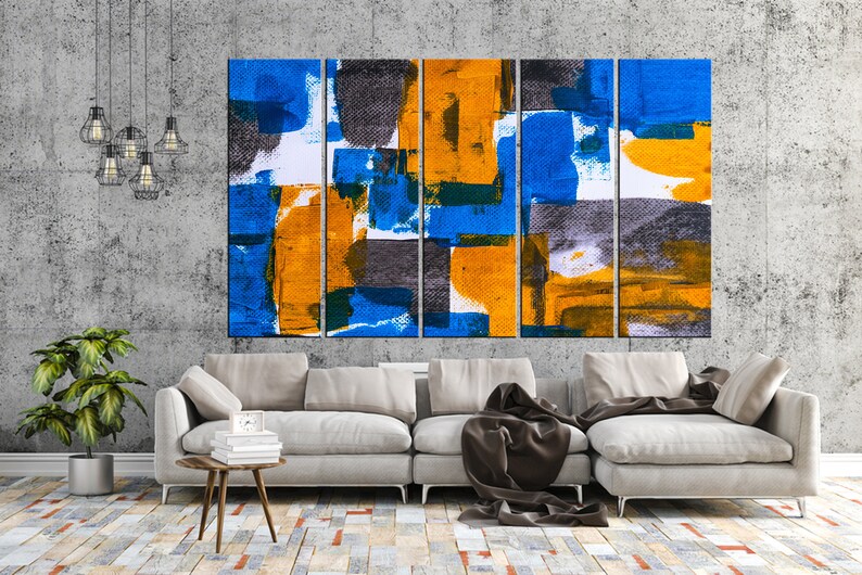 Orange and Blue Abstract Oil Painting Print Wall Art Canvas Etsy