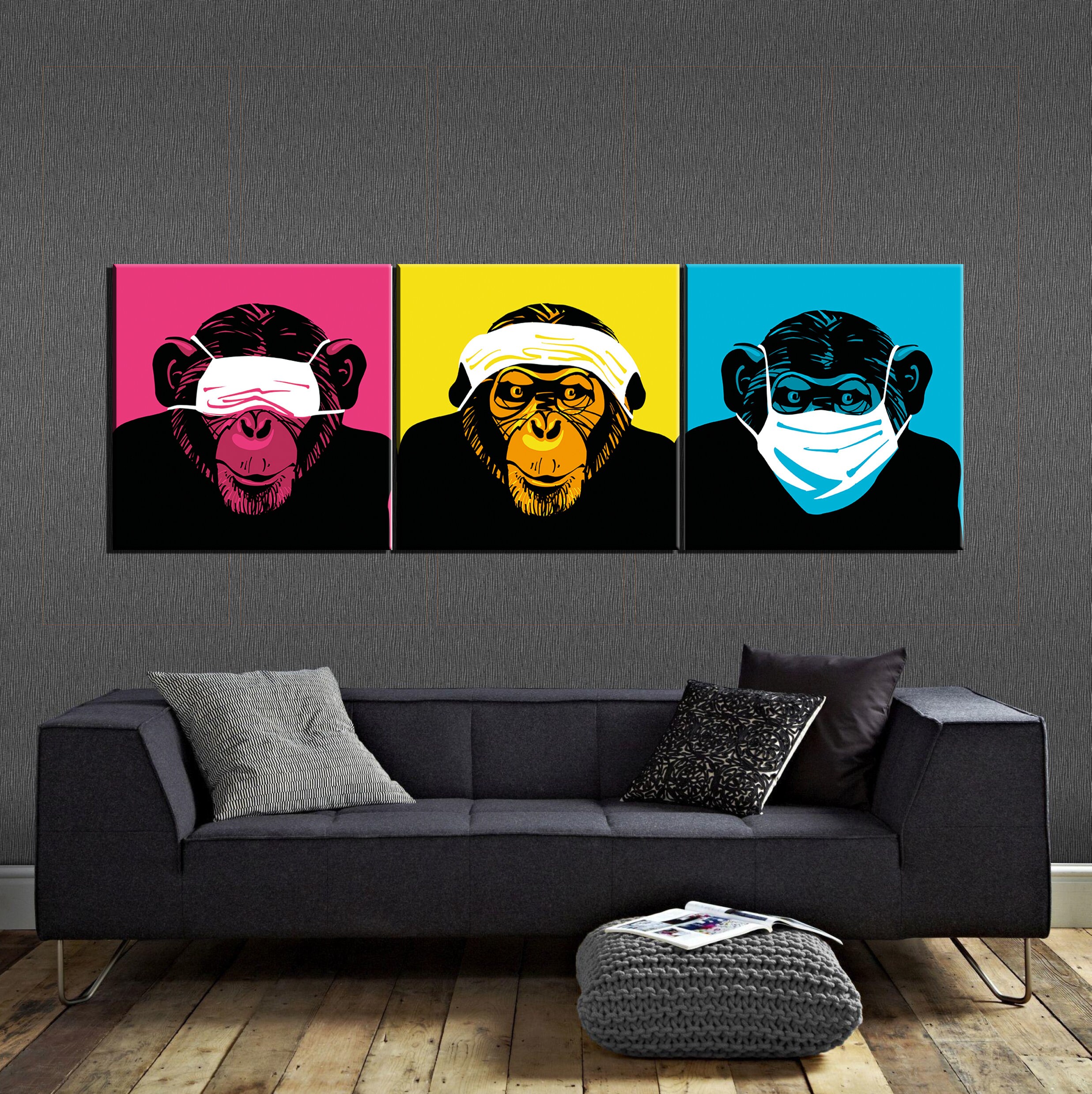 Three Wise Monkeys Canvas / Masked Monkeys / Gangstar Monkeys | Etsy