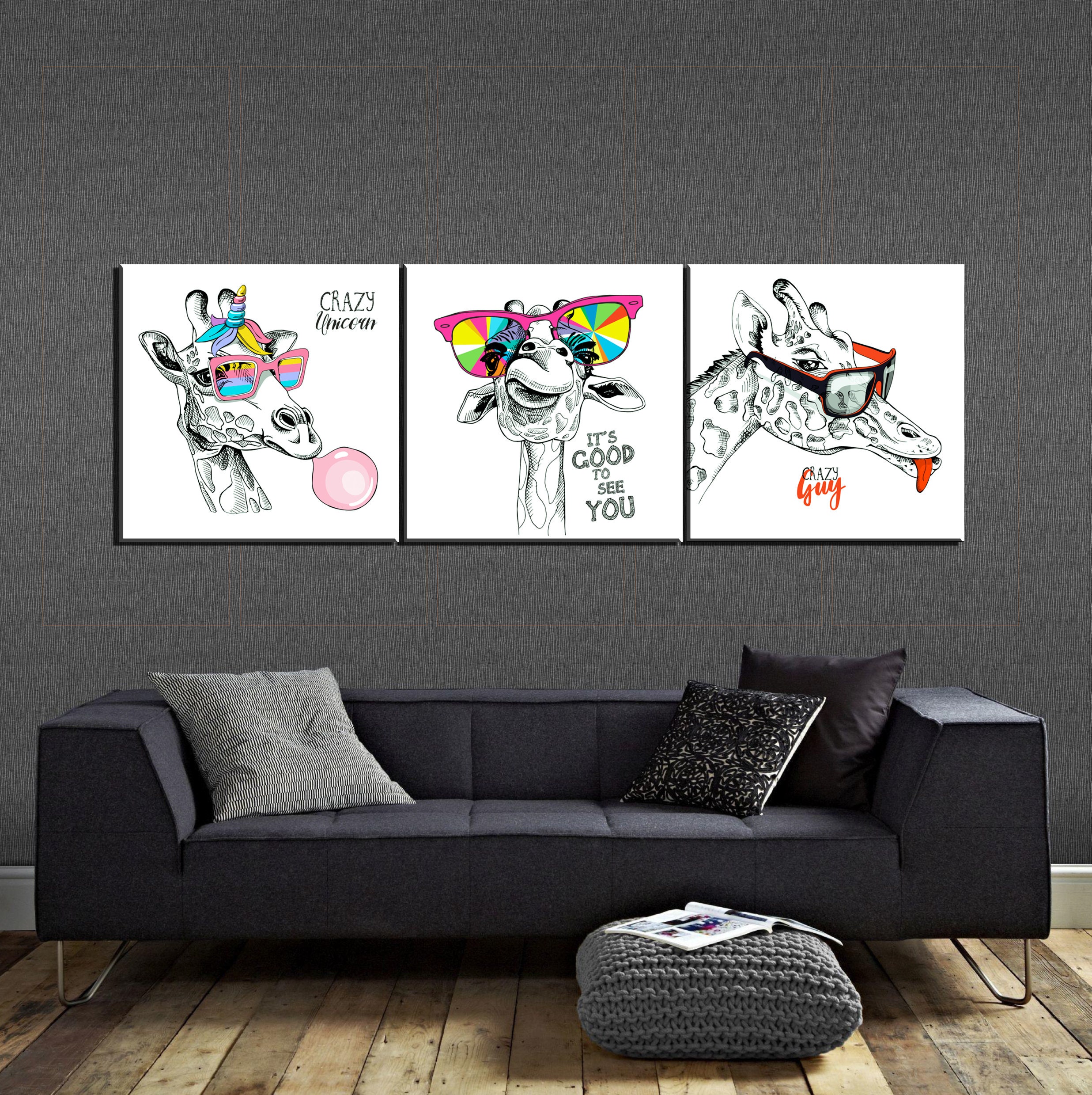 Funny Giraffe Wall Art Colorful Wall Decor Canvas Fun Kids Etsy