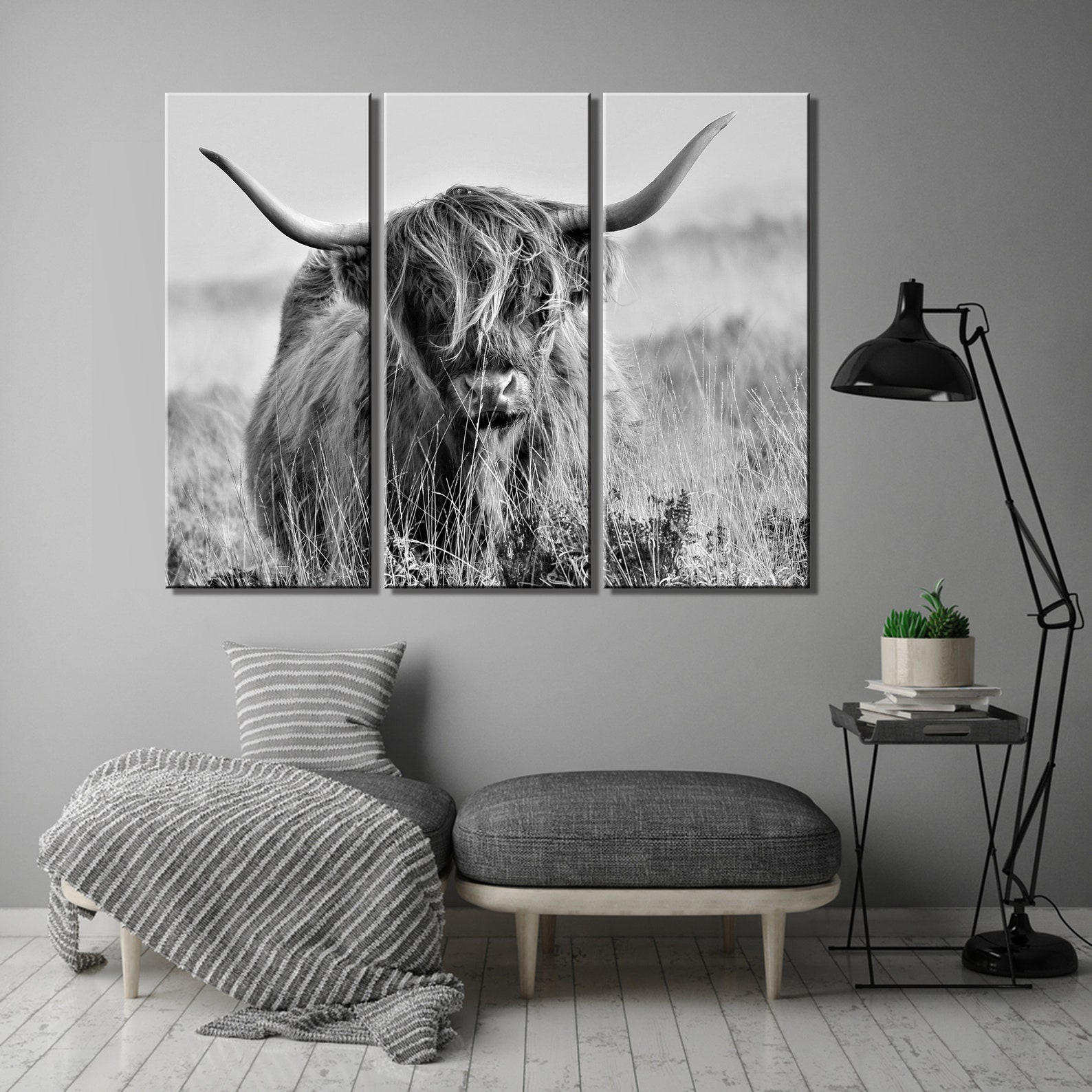 Highland Cow Print Wall Art Canvas Set / Scotland Cow / Black Etsy