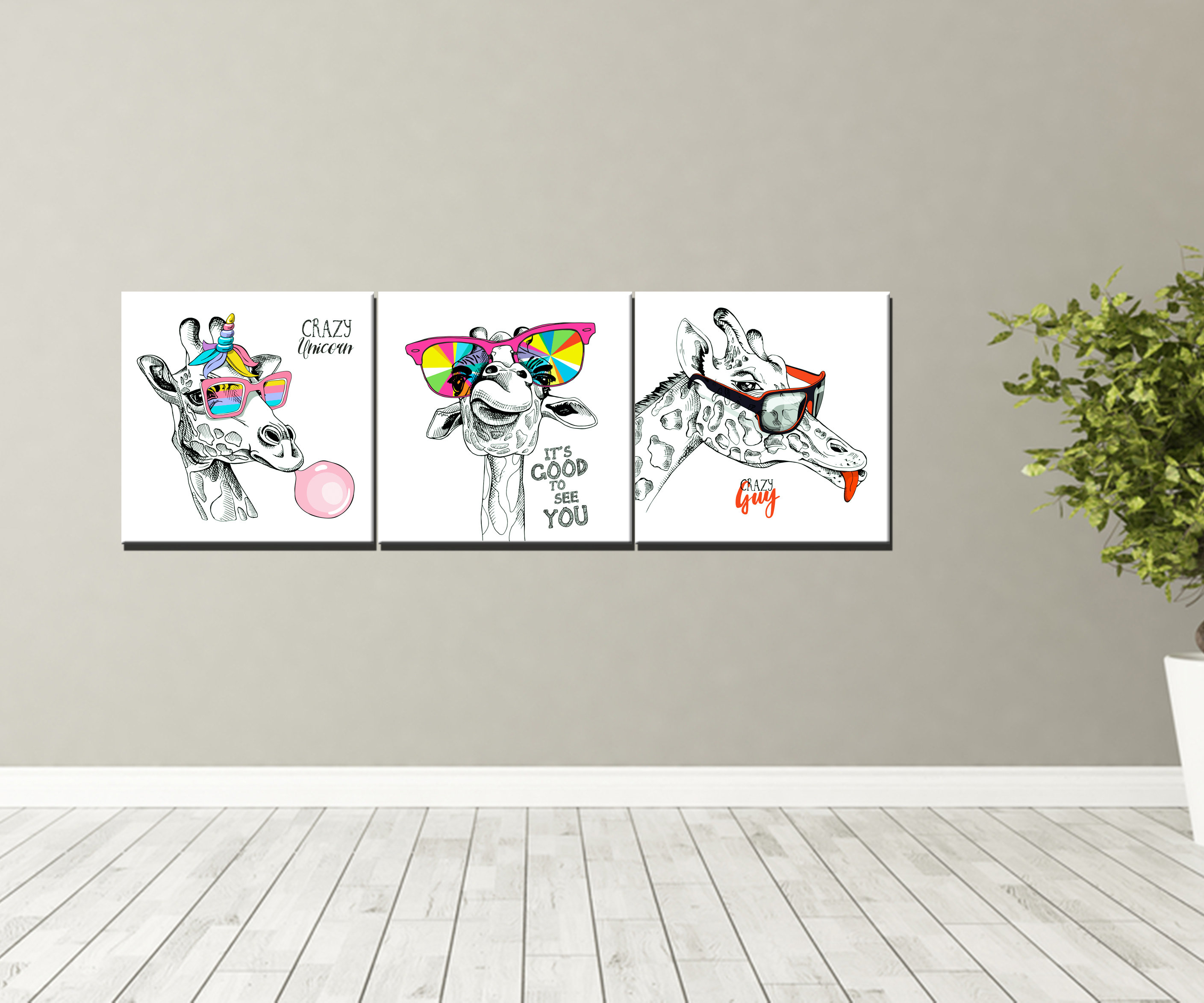 Funny Giraffe Wall Art Colorful Wall Decor Canvas Fun Kids Etsy