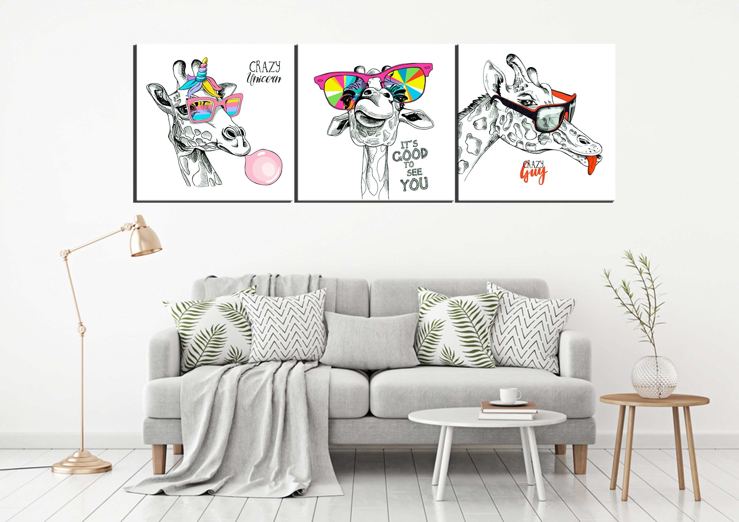 Funny Giraffe Wall Art Colorful Wall Decor Canvas Fun Kids Etsy