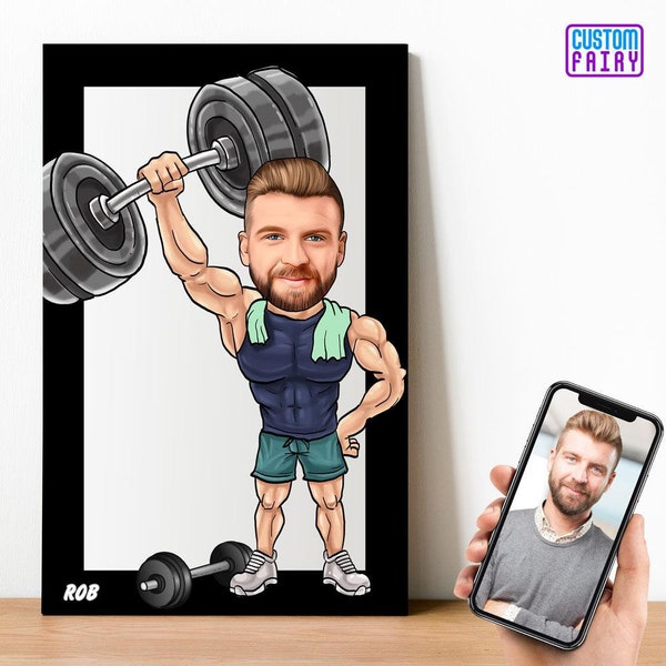 Personalized Bodybuilding Man Cartoon Wooden Wall Art, Caricature Portrait, Custom Gift, Bodybuilding Portrait, Bodybuilding Gift, Gym Gift