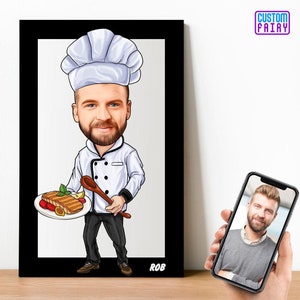 Personalized Chef Cartoon Wooden Wall Art, Caricature Portrait, Chef Gift, Chef Portrait, Chef Caricature, Chef photo, Chef Wall Art