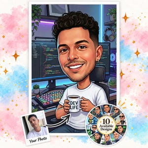 Custom Software Developer Caricature From Photo, Programmer Coder Tech Gift, Digital Art