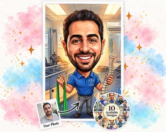 Custom Physical Therapist Caricature From Photo, DPT Therapy Clinic Gift, Digital Art