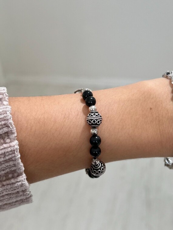 Sterling silver & Onyx beaded handmade bracelet View 5