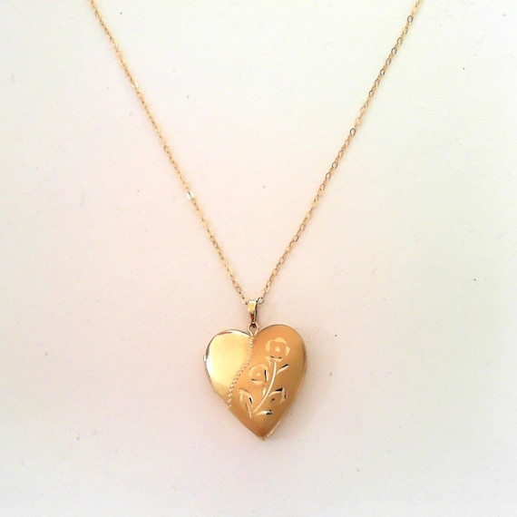 10k Yellow Gold Heart Locket on 14k Yellow Gold C… - image 1