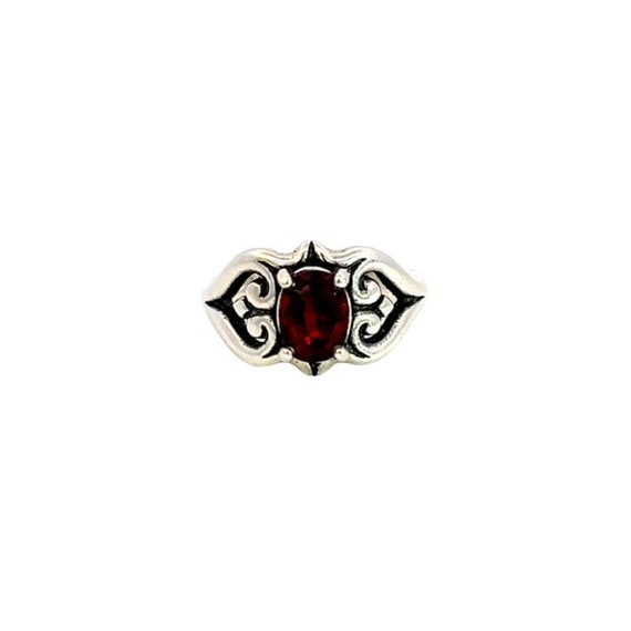 James Avery Sterling Silver Rare Retired Scrolled Heart Garnet ring size 6.5