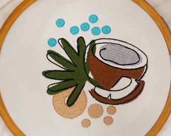 Coconut Embroidery Machine Designs/Tropical Embroidery/Drink Design/Coconut Machine Designs/Coconuts/Beach Embroidery/Pina Colada Embroidery