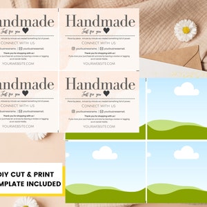 PRINTABLE AND EDITABLE Handmade with love package insert Order Insert-Minimalistic thank you cards Canva thank you card template image 1