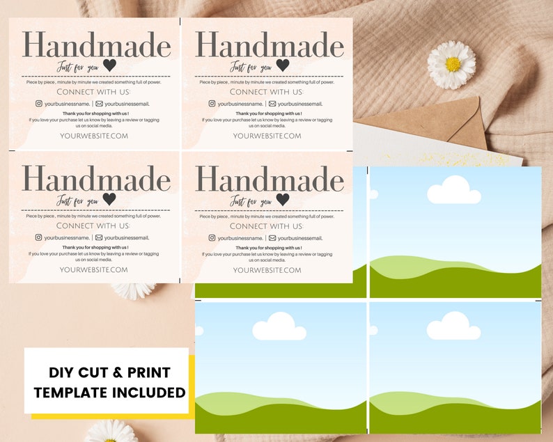 PRINTABLE AND EDITABLE Handmade with love package insert Order Insert-Minimalistic thank you cards Canva thank you card template image 1