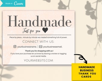 SMALL BUSINESS Editable and Printable Handmade with love | thank you card |without your logo-Package Insert-Canva Thank You Card Templates