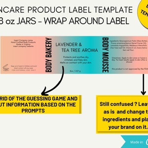 SKINCARE PRODUCT LABEL template 8 oz jars wrap-around label 3 different styles image 3