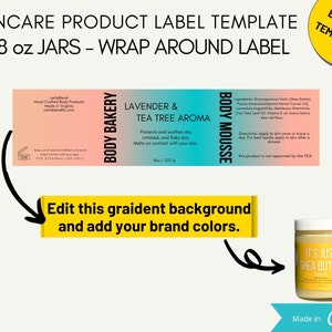 SKINCARE PRODUCT LABEL template 8 oz jars wrap-around label 3 different styles image 1