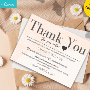 INSTANT DOWNLOAD and editable and printable Thank You Card without your logo Order Insert-Minimalistic thank you cards canva template image 1