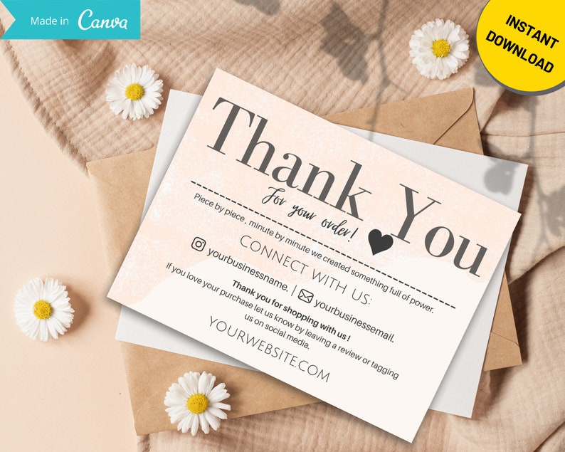 INSTANT DOWNLOAD and editable and printable Thank You Card without your logo Order Insert-Minimalistic thank you cards canva template image 1