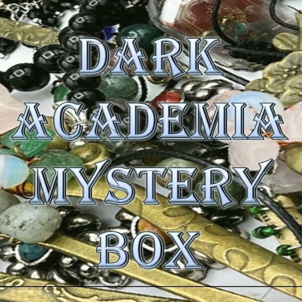 Dark Academia Mystery Box, includes Dark Academia Decor, Dark Academia Jewelry, Moss Agate Jewelry, Custom Book Marks & Tapestries