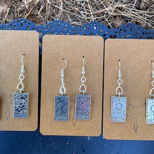 Tarot Card Earrings, Sun Tarot Card, Moon Tarot Card or Stars Tarot Card Dangle Earrings
