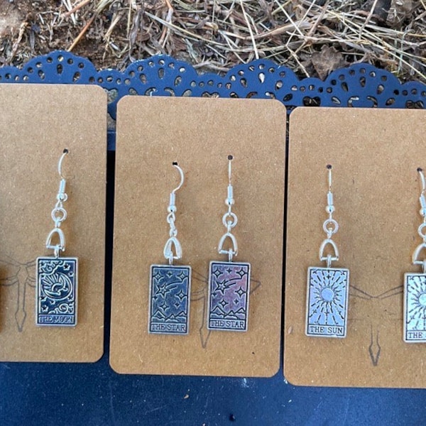 Tarot Card Earrings, Sun Tarot Card, Moon Tarot Card or Stars Tarot Card Dangle Earrings