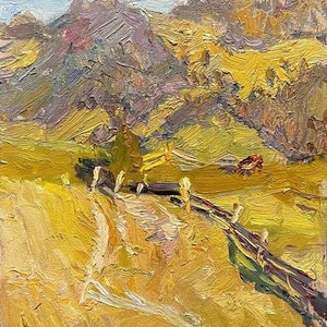 Carpathians, Ukrainian Vintage painting by Zorko Anatoliy. Oil on Cardboard. Original Vintage Ukrainian Art.