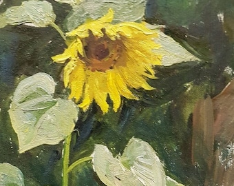 Sunflower, Ukrainian Vintage painting by Grigory Stupenko. Oil on Cardboard. Original Vintage Ukrainian Art.