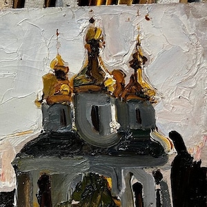 Kyiv, Ukrainian Vintage painting by Kryvonos A.. Oil on Cardboard. Original Vintage Ukrainian Art.