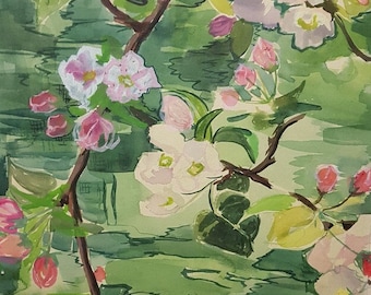 Flowers, Ukrainian Vintage painting by Anna Kholoptseva. Mixed Technique on Cardboard. Original Vintage Ukrainian Art.
