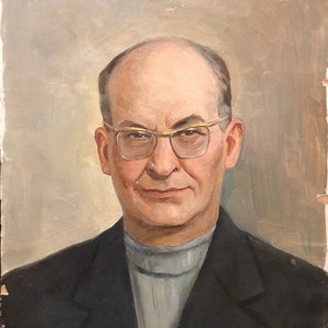 Male Portrait, Ukrainian Vintage painting by Valentin Stupin. Oil on Cardboard. Original Vintage Ukrainian Art.