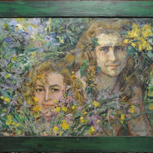 Spring Portrait, Ukrainian Vintage painting by Alina Malishevskaya. Oil on Canvas. Original Vintage Ukrainian Art.